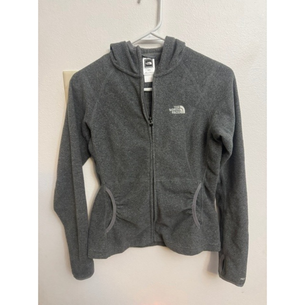 The North Face Womens XS Gray TKA 100 Full Zip Fleece Hoodie Jacket Thumbholes